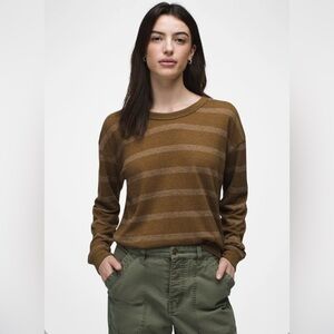 Prana Cozy Up Long Sleeve Crew Top Size XXS Color: Sepia Stripe